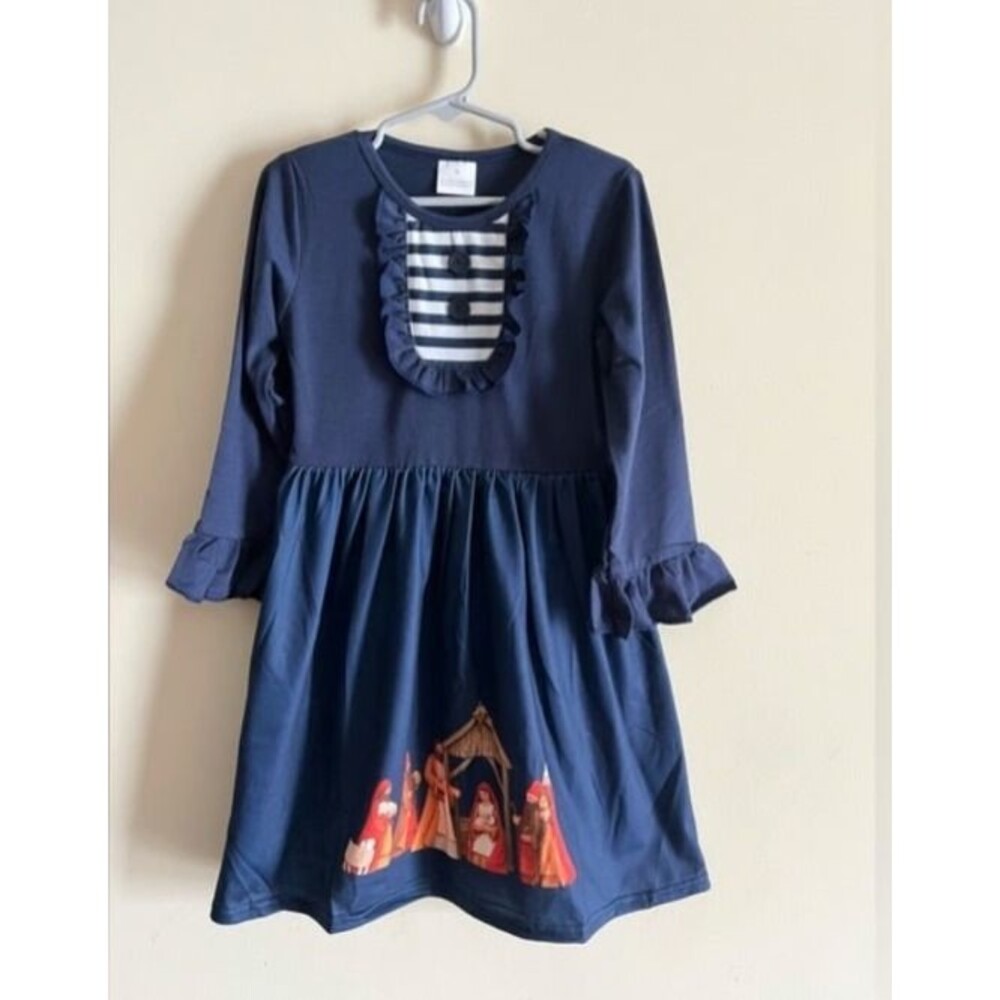 Girls Boutique Holiday Christmas Nativity Religious Ruffle Dress 12-18 months